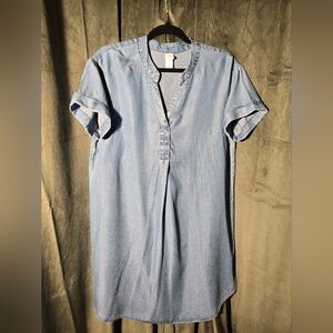 H&M Light Blue Denim-Effect Short Sleeve Dress